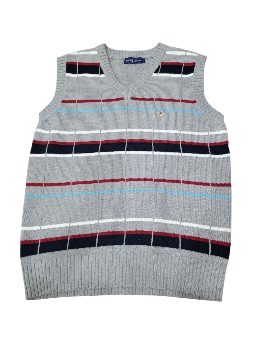 Vintage Ralph Lauren Grey & Red Vest Sweater Top Size: Large